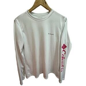 Columbia Sportswear Womens Fork Stream Long Sleeve White w/ Hot Pink Logo Shirt‎